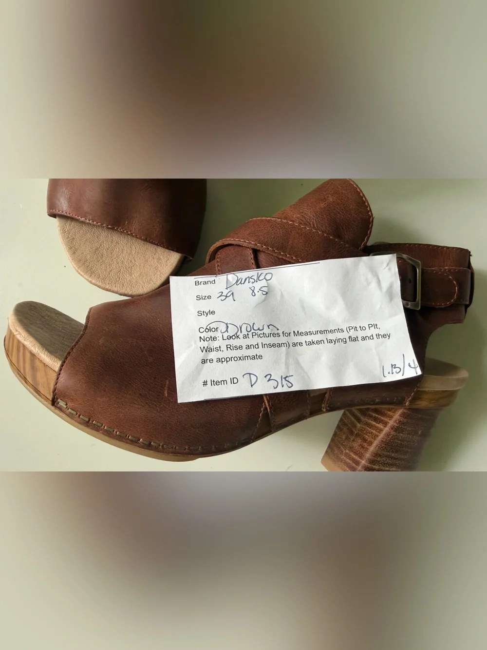 Dansko Arlene Leather Boho Peep Toe Heel Tan Block Heel Sandals Womens Sz 39